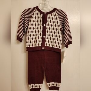 Tigel's Diamond Pattern Knitted Cardigan & Pants Set baby Pima cotton